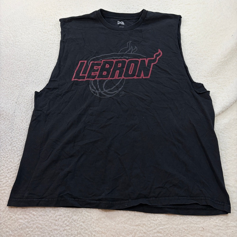 Majestic Tank Top Mens 2XL Black LeBron James Miami Heat Graphic Muscle Shirt